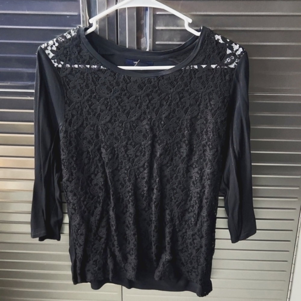 Sz L Black Lace Babydoll Top Shirt Blouse Goth Floral Gothic See Thru 90s F21